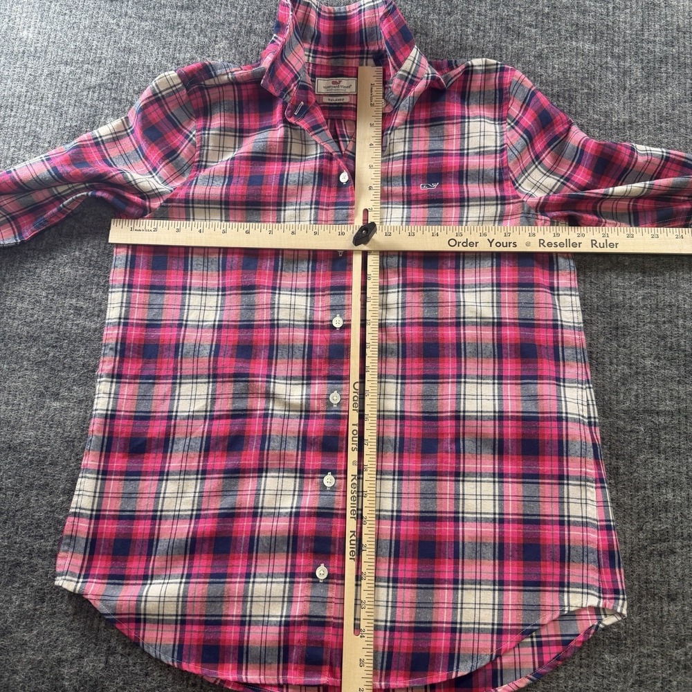VINEYARD VINES Fuchsia Navy Gingham Plaid Cotton Cashmere Flannel Shirt Size 4 - Picture 2 of 9